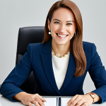 A professional businesswoman wearing a modest, stylish business suit. She is confidently smiling while seated at a sleek, modern desk in a well-lit contemporary office. Her elegant, understated hypoallergenic earrings and a delicate necklace are subtly visible, enhancing her professional look. The image captures a sense of comfort and sophistication. Perfect anatomy, correct proportions, natural pose, well-formed hands, proper finger count, natural body proportions. Professional photography, high quality, soft studio lighting, sharp focus, vibrant colors. safe for work, appropriate content, fully clothed, professional dress, modest attire, family-friendly.