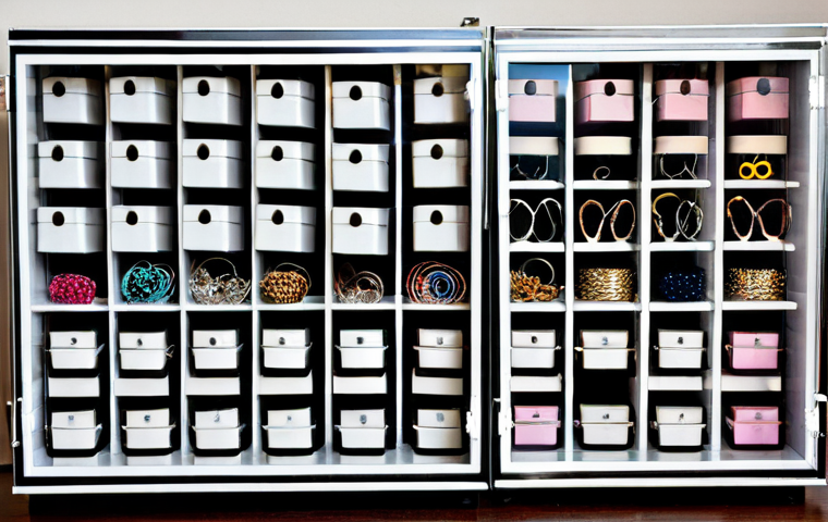 Hair Accessories Display**

"A collection of neatly organized hair accessories displayed in clear acrylic cases, arranged by type and color, professional aesthetic, showcasing hair ties, bobby pins, and small clips, fully clothed, safe for work, appropriate content, perfect anatomy, natural proportions, professional photography, high quality, modest, family-friendly."

**