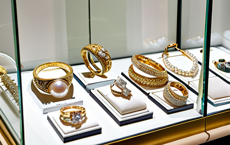 Resale Jewelry Showcase**

"Close-up of a collection of exquisite, fully clothed jewelry items on display: a diamond ring, a gold necklace, and pearl earrings. Background is a tastefully arranged jewelry store display case. Perfect anatomy, natural proportions, safe for work, appropriate content, professional product photography, high quality, modest elegance."

**