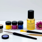 **

A beginner's resin accessory starter kit displayed on a clean white surface. The kit includes various molds (simple shapes), UV resin bottles, colorful liquid pigments, glitter, dried flowers, tweezers, and small jewelry findings (earring hooks, necklace chains). The scene is well-lit and inviting, showcasing the ease of starting resin crafting. Safe for work, appropriate content, fully clothed, modest, family-friendly, professional photography, perfect anatomy, natural proportions.

**