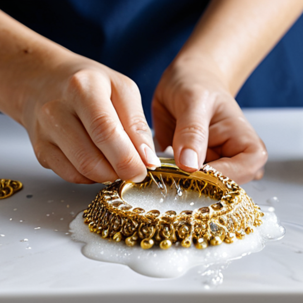 럭셔리 주얼리 컬렉션 관리법 - Gold Jewelry Cleaning**

"Close-up shot of a woman's hands gently cleaning a gold necklace with a so...